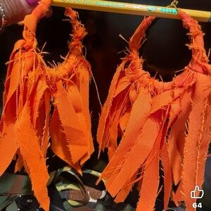 Orange Fringe Hoop Earrings